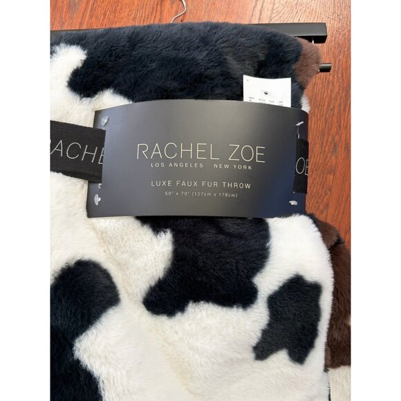 NWT  Rachel Zoe Luxe Faux Fur Cow Print Throw Blanket 50” x 70” - Picture 2 of 3